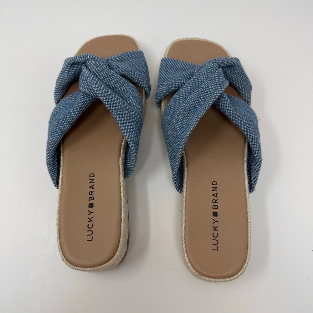 Lucky Brand Grenly Blue Fabric Twist Espadrille Slide Sandal Women's 8M NWOT - Picture 9 of 11